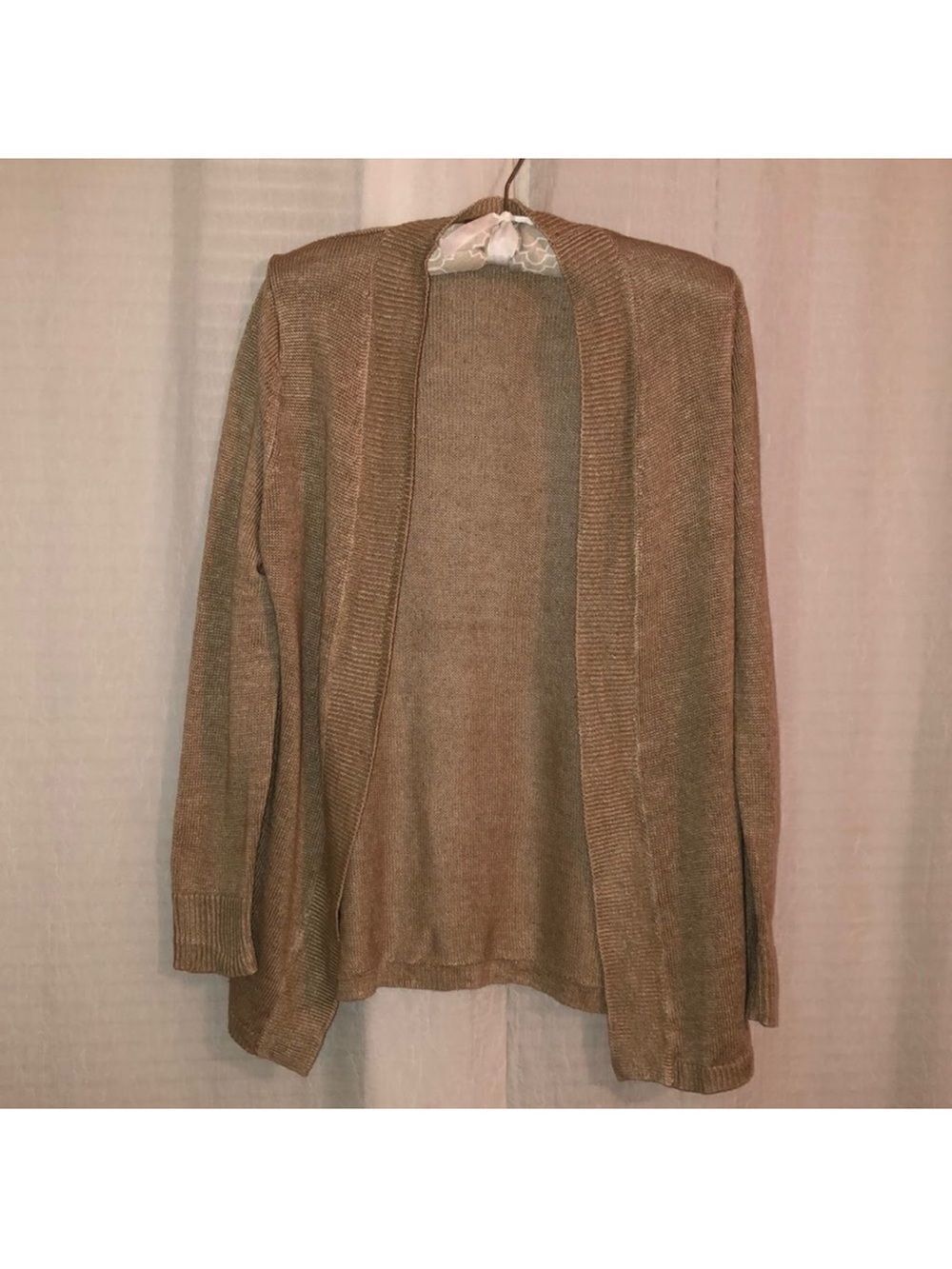 Talbots SP Linen Light Brown Knit Open Front Cardigan Sweater